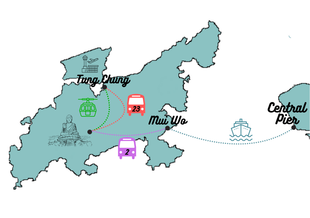 Mapka jak dojechać do Wielkiego Buddy Tian Tan na wyspie Lantau w Hongkongu