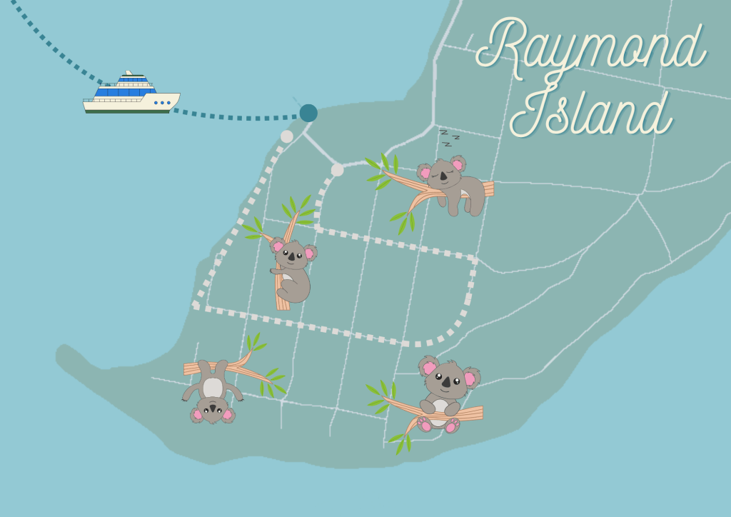 Mapa szlaku koali dla turystów na Raymond Island w Australii