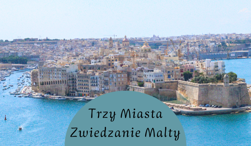 Widok na Trzy Miasta w Malcie z morza, z budynkami i portem.