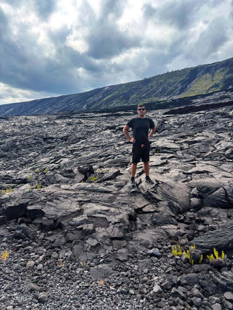 Lava fields by Chain of Craters Road near the Mauna Ulu volcanic cone in Hawaiʻi Volcanoes National Park on the Big Island.