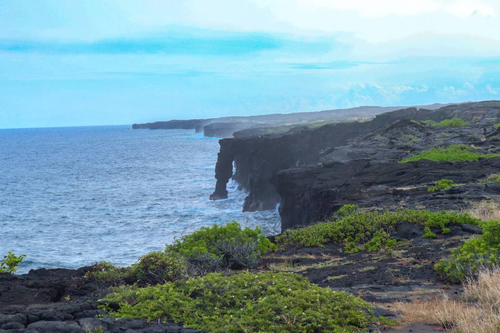 Hōlei Sea Arch on the coast of Hawaiʻi Volcanoes National Park on the Big Island.