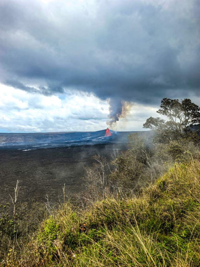 A view from Steaming Bluff overlooking the Kīlauea eruption in Hawaiʻi Volcanoes National Park on the Big Island.