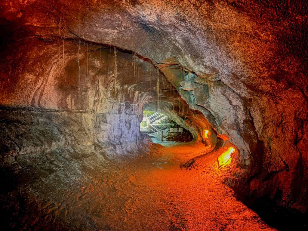 The interior of the Thurston Lava Tube (Nāhuku) in Hawaiʻi Volcanoes National Park on the Big Island.